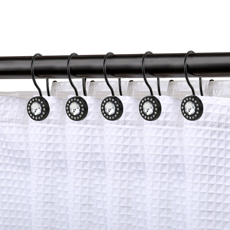 Metal Double Shower Curtain Hooks, Set of 12 image number 1
