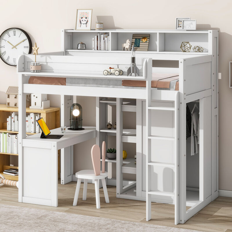 Merax Loft Bed with Wardrobe