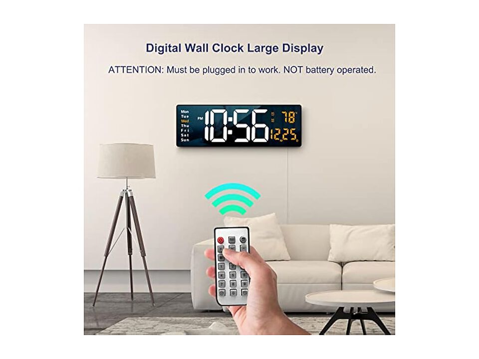 Digital Display LED Remote Control Wall Clock 2 Inch Orange Living Room Decor
