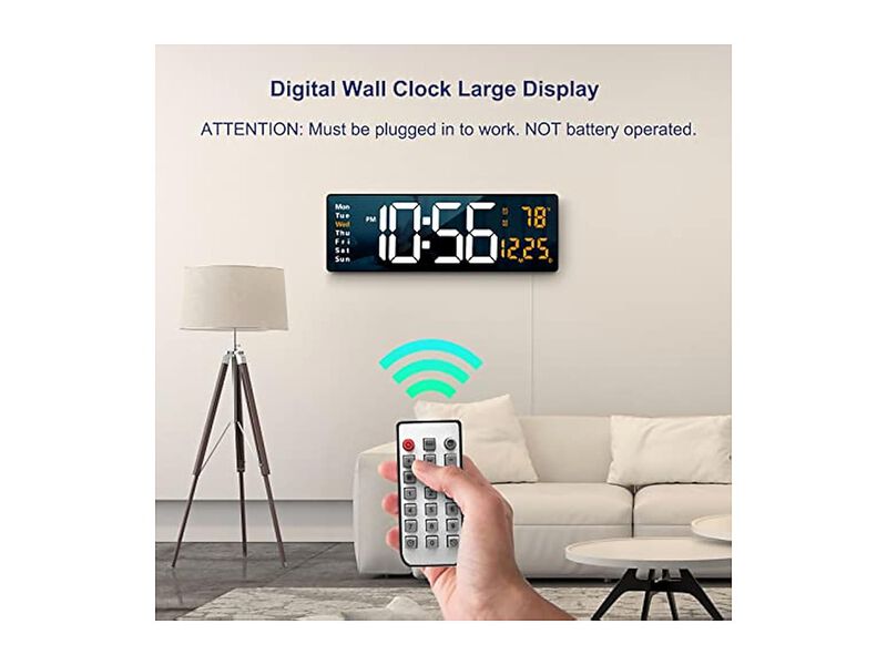 Digital Display LED Remote Control Wall Clock 2 Inch Orange Living Room Decor image number 1