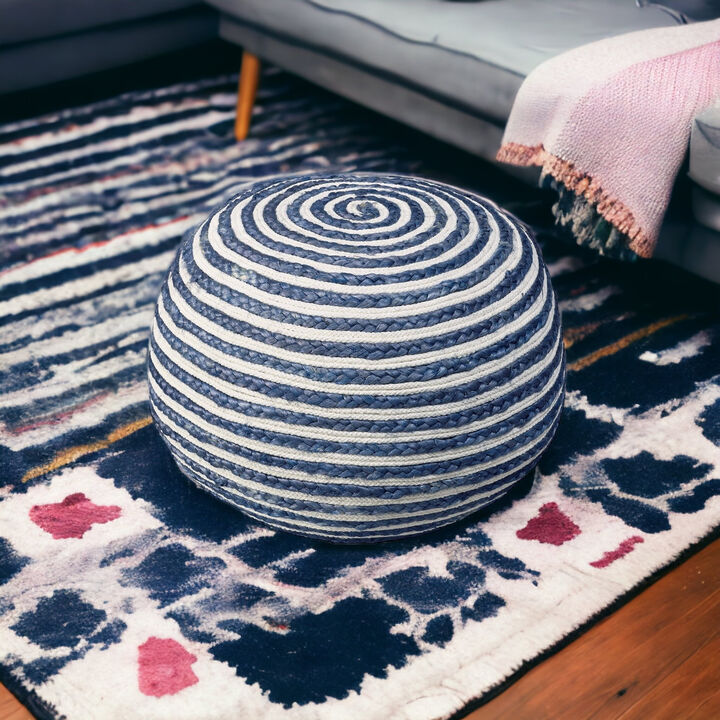 Round Striped Cotton Blend Pouf – Ottoman Accent Seat for Bedroom or Study