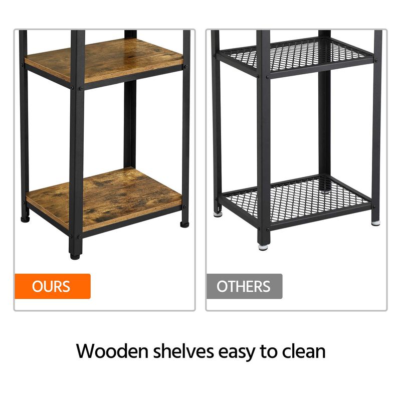 Yaheetech Tall End Table Set of 2, 18x14x29.5 inch Industrial Side Table with Strong Wooden Shelves, 2PCS Slim 3-Tier Telephone