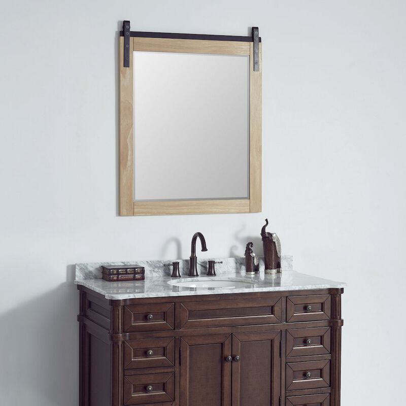 Vinnova Design Cortes 32 Rectangular Bathroom Vanity Barndoor Wall Mount Mirror in Pine