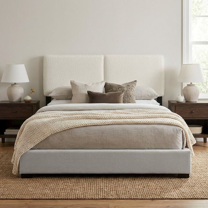 Boucle Fabric King Headboard in Soft Neutral, Sturdy Frame, Elegant Design image number 3