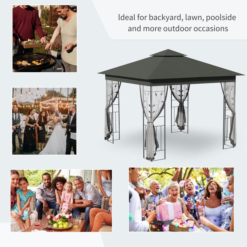 Hivvago 10' x 10' Double Roof Gazebo with Netting image number 6