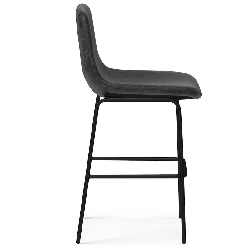 Simpli Home Counter Height Stool (Set Of 2) In Distressed Charcoal Grey Vegan Faux Leather
