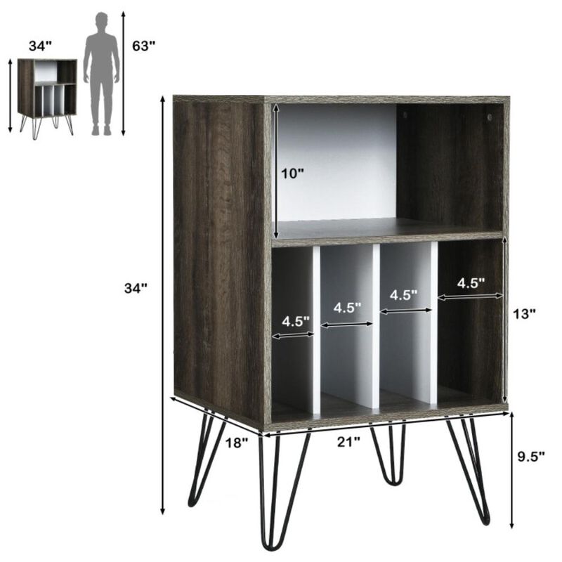 Hivvago Freestanding Record Player Stand Record Storage Cabinet with Metal Legs