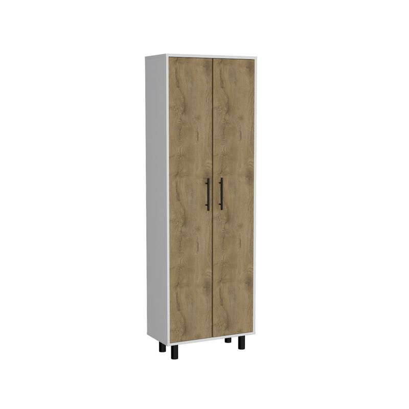 Napoles Multistorage Pantry Cabinet, 5 Interior Shelves, Metal Handle -White / Macadamia