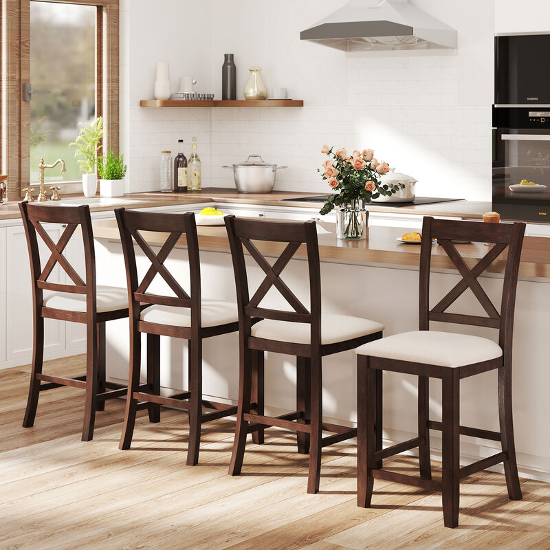 Modern Rubber Wood Bar Stools Set of 2 – Ergonomic Back & Linen Cushion