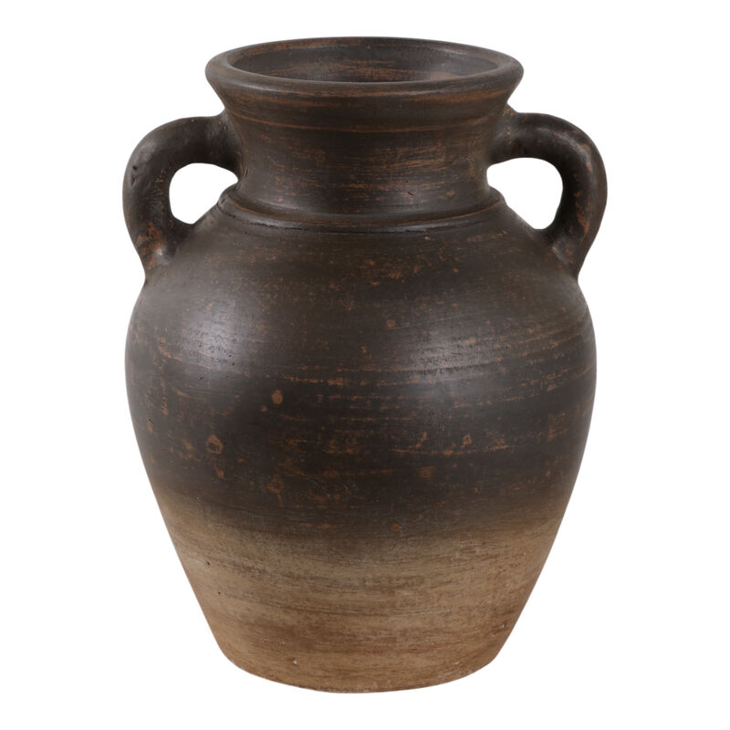 Terracotta, 9" Vase With Handles, Chocolate Brown image number 3