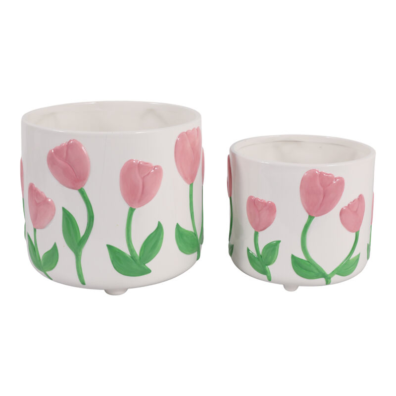 Tulip Embossed Footed Planters image number 3