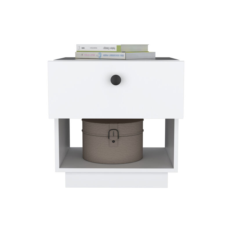 Streamdale Paris 1 Drawer Nightstand, Open Lower Shelf - White image number 3