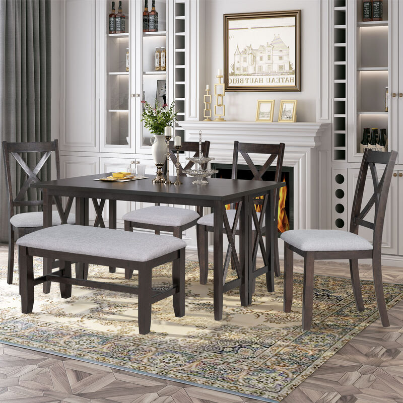 Merax  6-Piece Solid Wood  Family Dining Table Chiars Set
