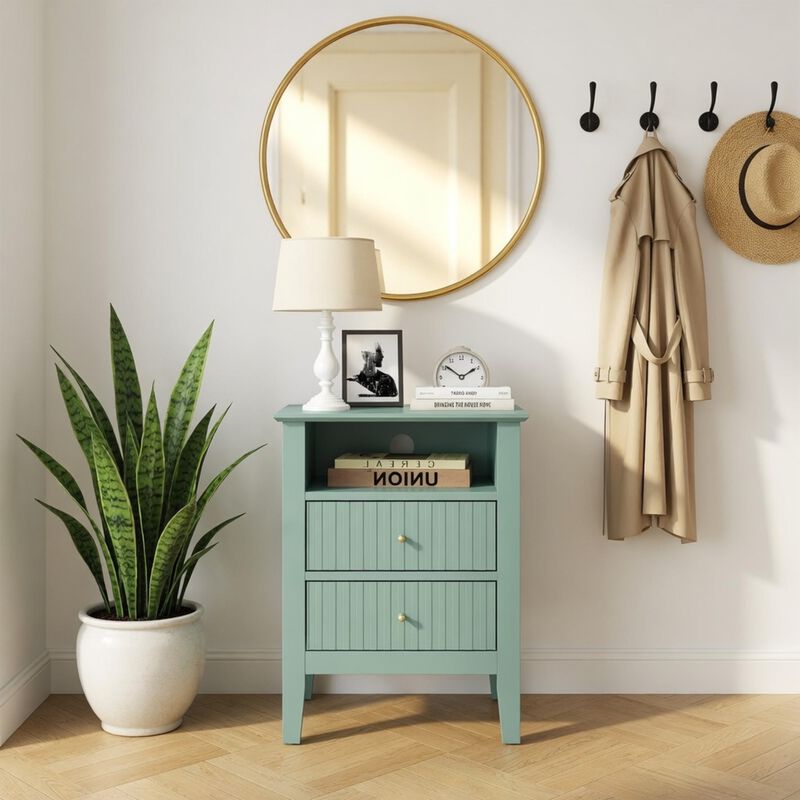 18" Assembled Fluted Nightstand 2-Drawer Gold Knobs image number 3