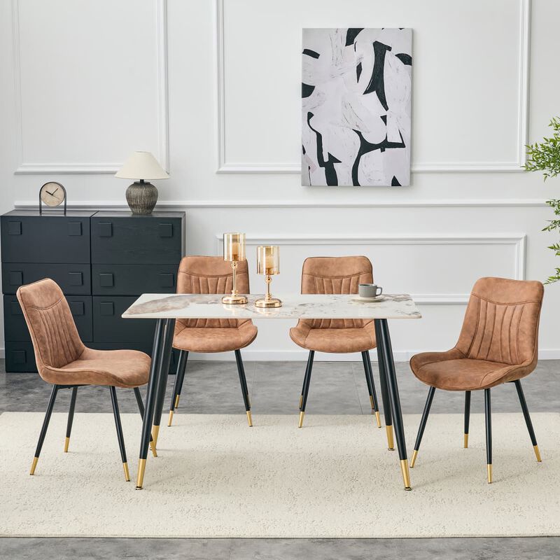 Set of 4 Dining Chairs PU Leather Side Dining Chairs with high back and stitched backrest Metal Leg Dining Chairs with leveling feet image number 3