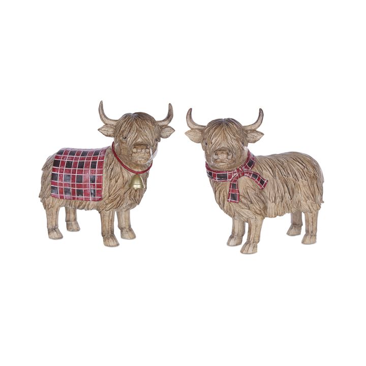 Highland Cow Figurine Decorative Accent for Home or Garden Decor (Set of 2)