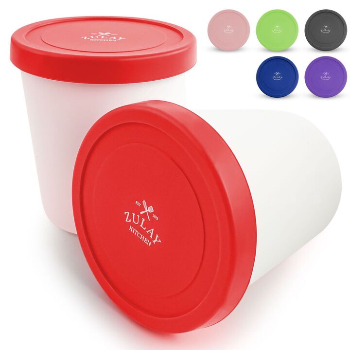 (2 Pack - 1 Quart Each) Large Ice Cream Containers For Homemade Ice Cream - Red