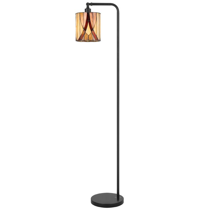 Tiffany Glass Floor Lamp with Adjustable Head, 58 Inch Black, Natural Tones
