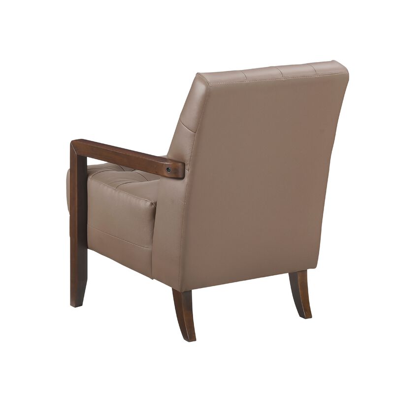 Lenie Accent Armchair, Button Tufted Brown Leather, Walnut Brown Wood