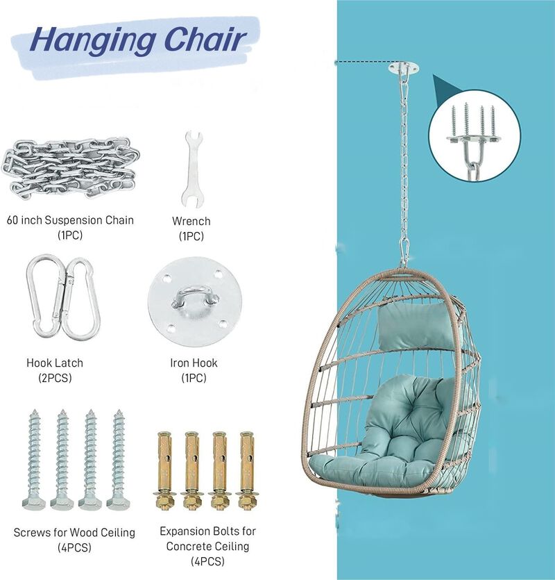 Hivvago Egg Swing Chair with Wood Frame image number 7
