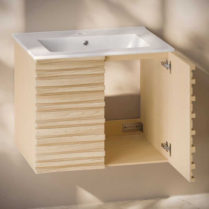 Cascade 30" Wall-Mounted Bathroom Vanity in Natural Oak with Sink Top image number 7