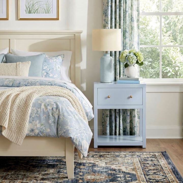 Butler Specialty Nora 21 in. W Wood 1 Drawer Small Nightstand with Shelf, Light Blue