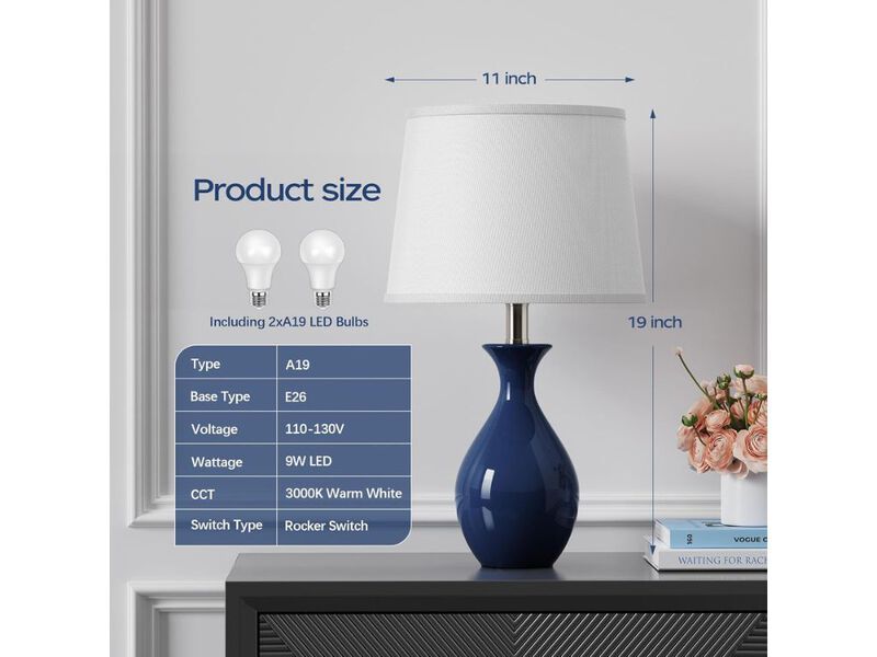 Modern Ceramic Table Lamps Set of 2 for Bedroom Living Room image number 2