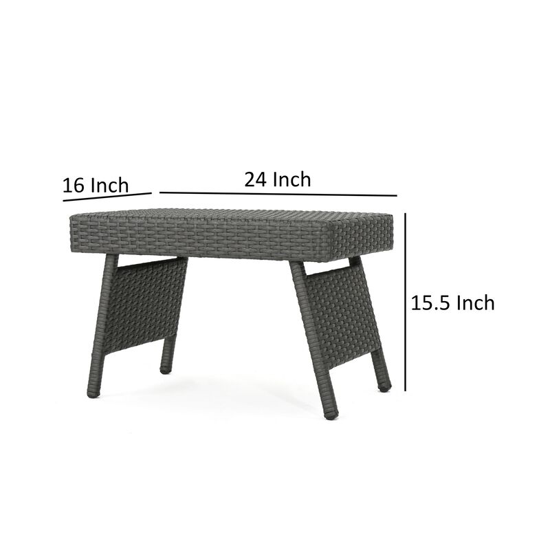 Mach Snack Table, Dark Gray Outdoor Safe Wicker and Iron Frame, 24 Inch - Benzara