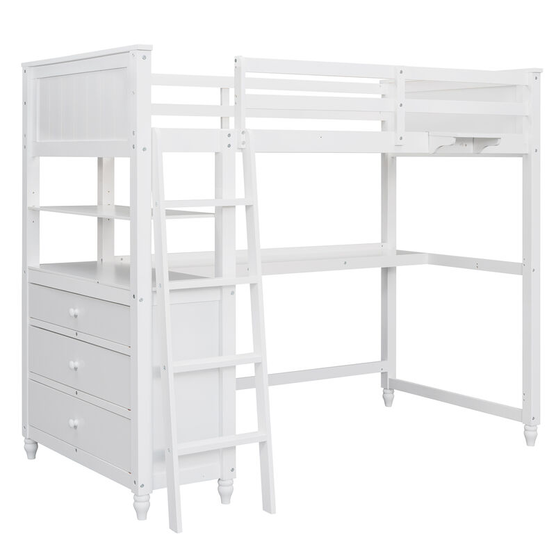 Merax Twin Size Multi-Functional Loft Bed with Desk & Drawers