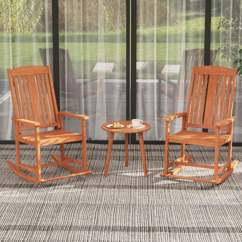 Hivvago Outdoor Rocking Chair Solid Wood High Back Rocker with Slatted Seat