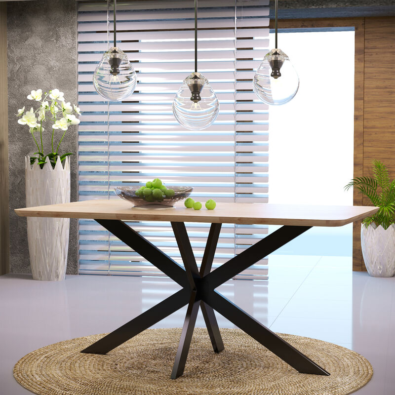 LeisureMod Ravenna 63" Rectangular Wood Dining Table With Modern Metal Base image number 2