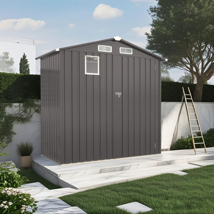 6X3.6FT Metal Outdoor Storage Shed with Peaked Roof