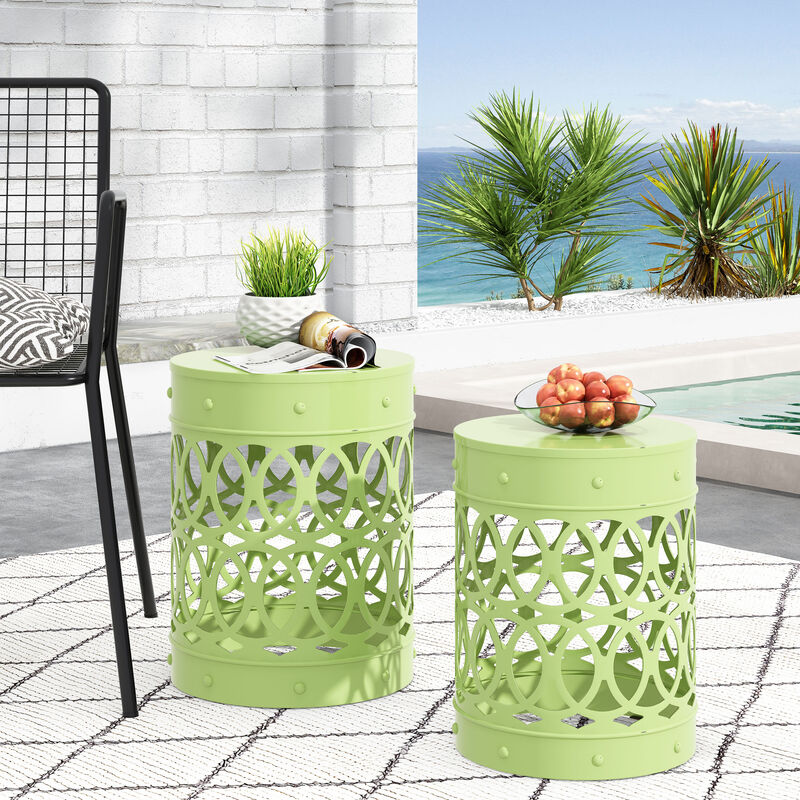 Merax Set of 2 Nesting Cylindrical Side Tables with Iron Cutout Frame image number 3
