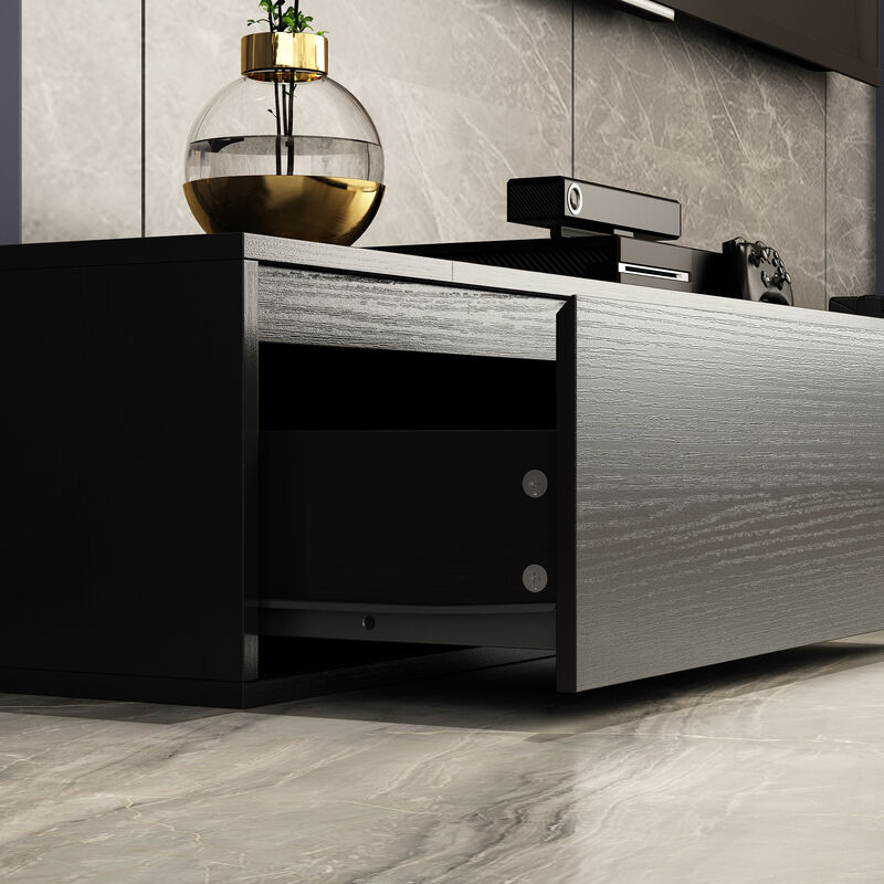 Modern Wood Black TV Media Console Entertainment Center with Adjustable Length and Drawers Fits TV's up to 100 in. image number 4