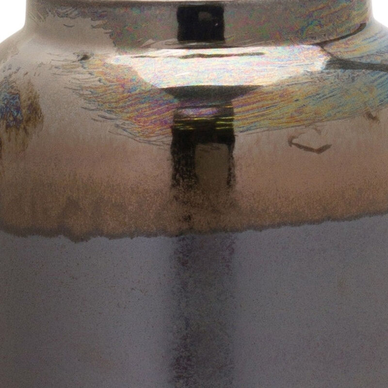 Hivvago 9 Inch Black and Blue Striped Cylinder Clay Table Vase