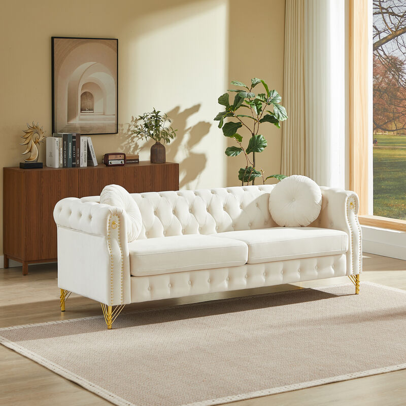 Wapces 82-Inch Velvet Chesterfield sofa image number 1