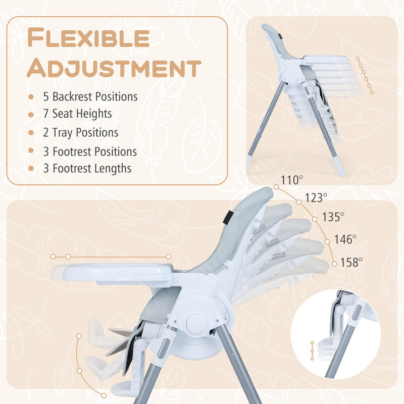 Compact Baby High Chair with Adjustable Height and Reclining Backrest image number 3
