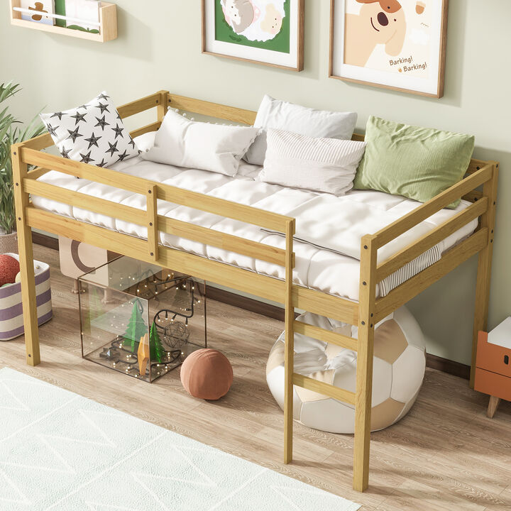 Whisen Twin Loft Bed with Ladder, Rubber Wood Space-Saving Design
