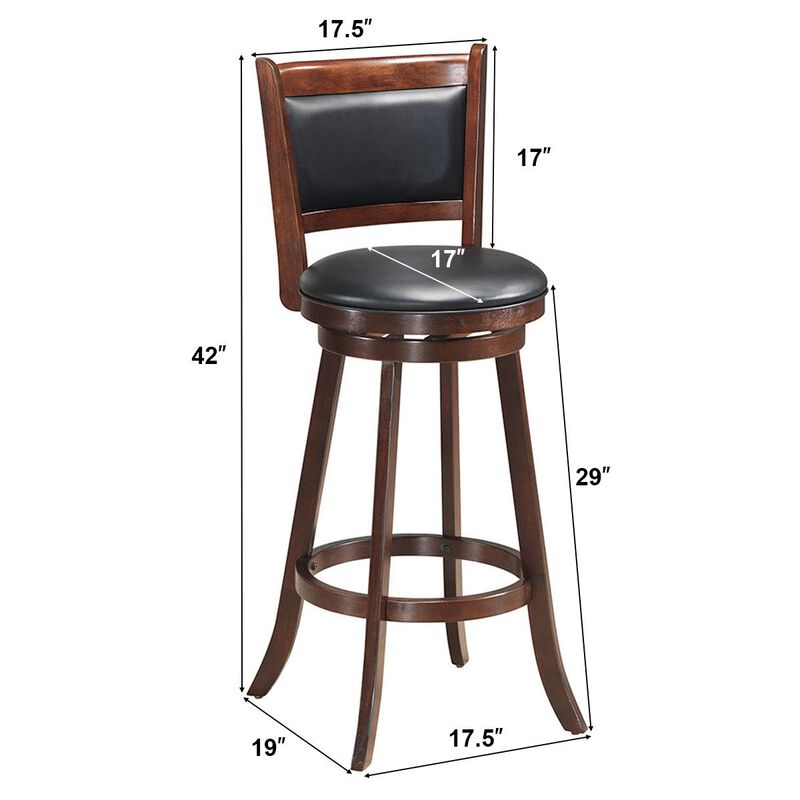 Set of 2 29 Inch Swivel Bar Height Stool Wood Dining Chair Barstool
