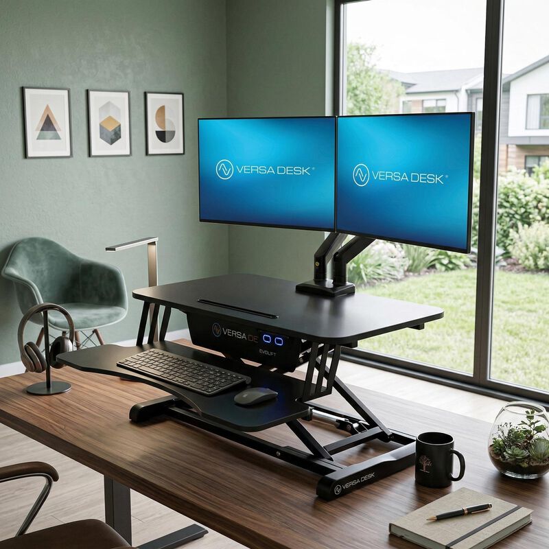VersaDesk EvoLift 40"x24" Black Electric Standing Desk Converter, Height Adjustable Riser image number 1