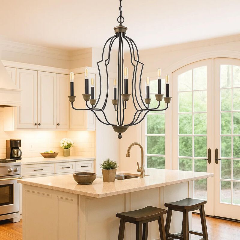 Watt Metal Chandelier with Tubular Frame, Textured Bronze-Benzara image number 5