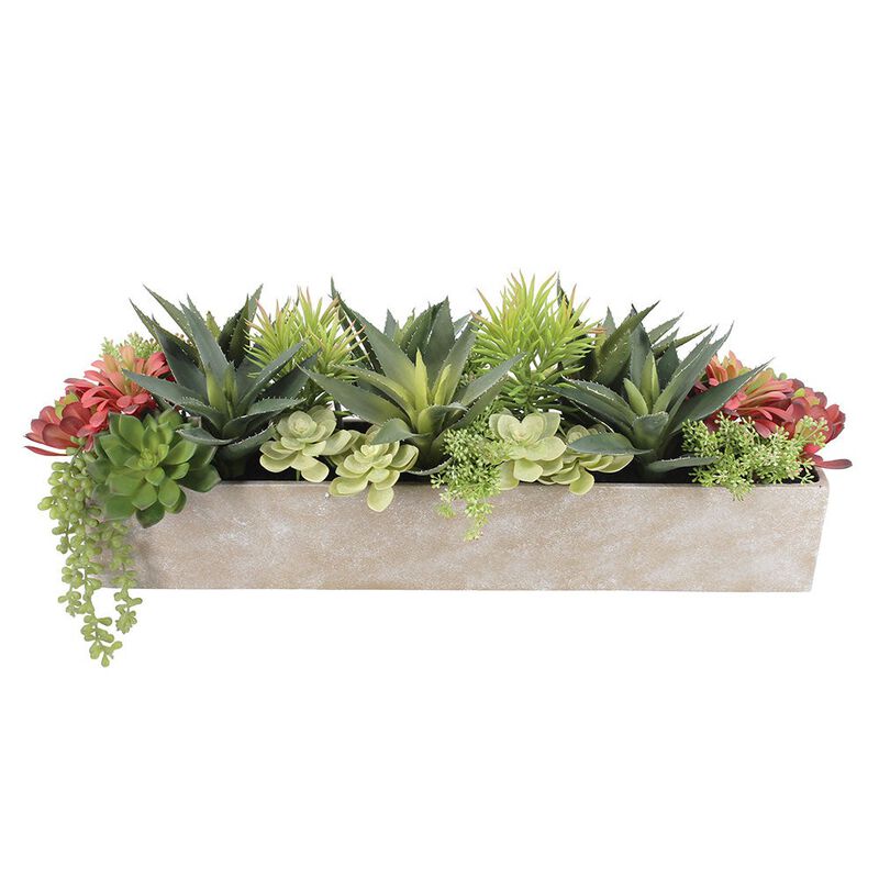 Rectangular Artificial Succulent Arrangement, Natural Planter image number 0