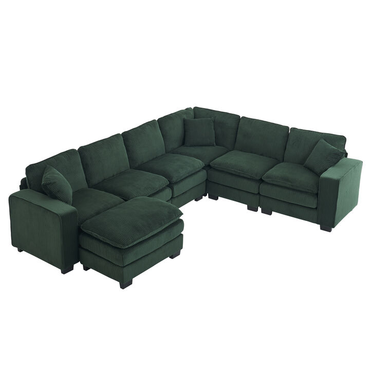 Merax Modern U Shaped 6-seat Sectional Sofa Couch with one Ottoman and three toss pillows