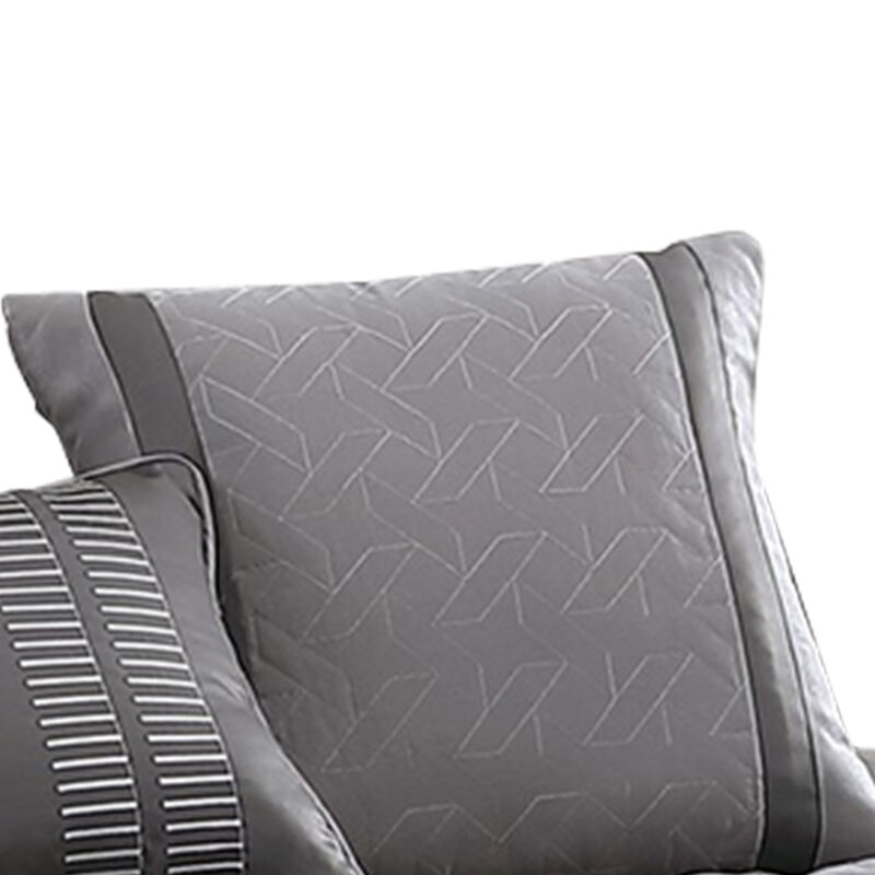 10 Piece Queen Polyester Comforter Set with Geometric Print, Gray - Benzara