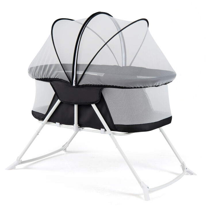 2 in 1 Baby Bedside Sleeper Bassinet with Rocking Motion and Breathable Mesh for Nursery