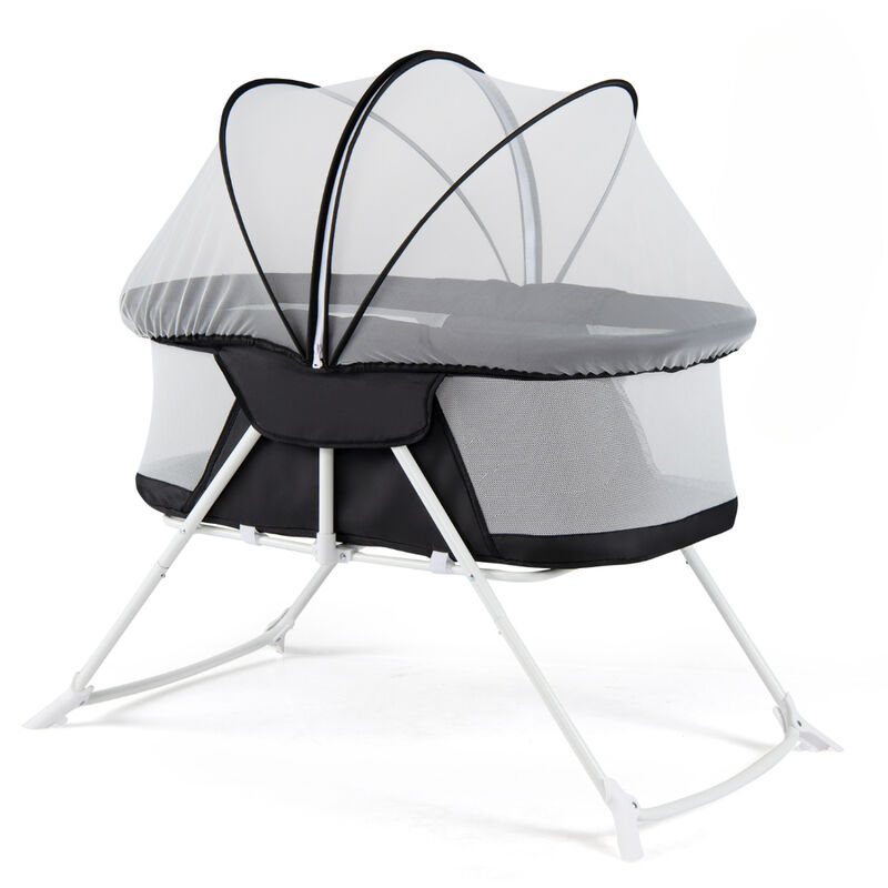 2 in 1 Baby Bedside Sleeper Bassinet with Rocking Motion and Breathable Mesh for Nursery image number 0