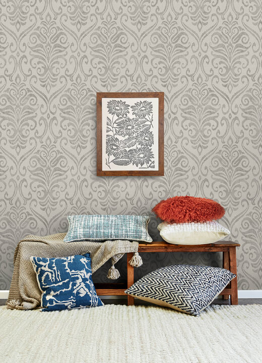 Adavu Grey Damask Wallpaper