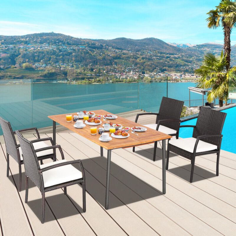 Hivvago 5 Pieces Patio Wicker Cushioned Dining Set with Umbrella Hole