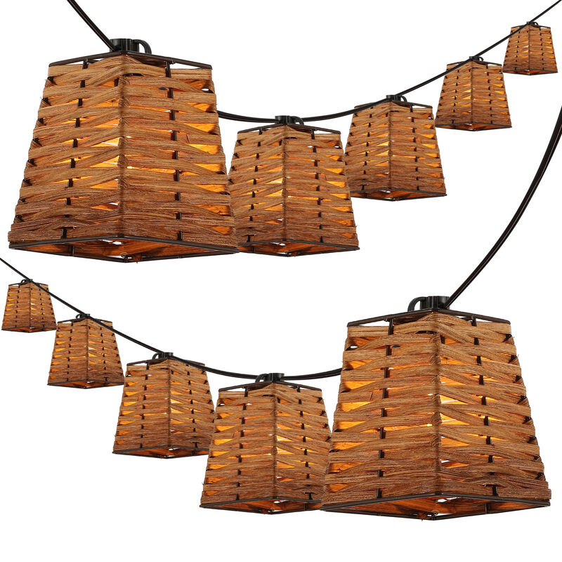 Quinn Light Indoor/Outdoor Classic Vintage Incandescent G40 Square Bamboo Shaded String Lights