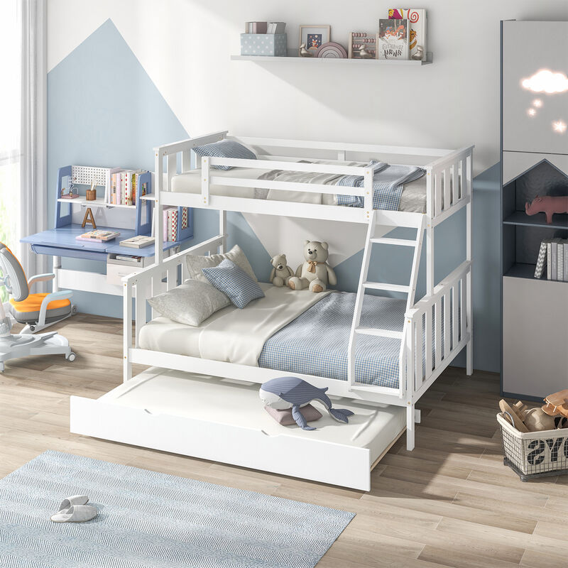 3-in-1 Twin Over Full Bunk Bed with Trundle and Ladder